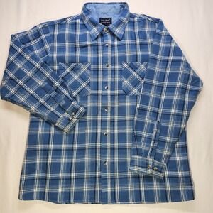 John Blair Men's Lined Flannel Shirt Blue Plaid Button Front Long Sleeve Size L